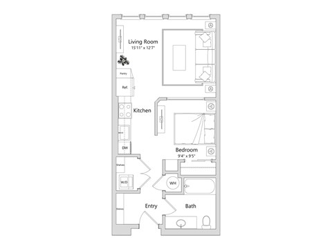 Floor plan for studio, 1 bath, 541 sqft
